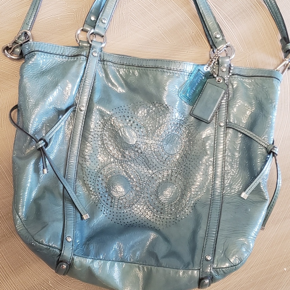 Coach Audry Turquoise blue tote